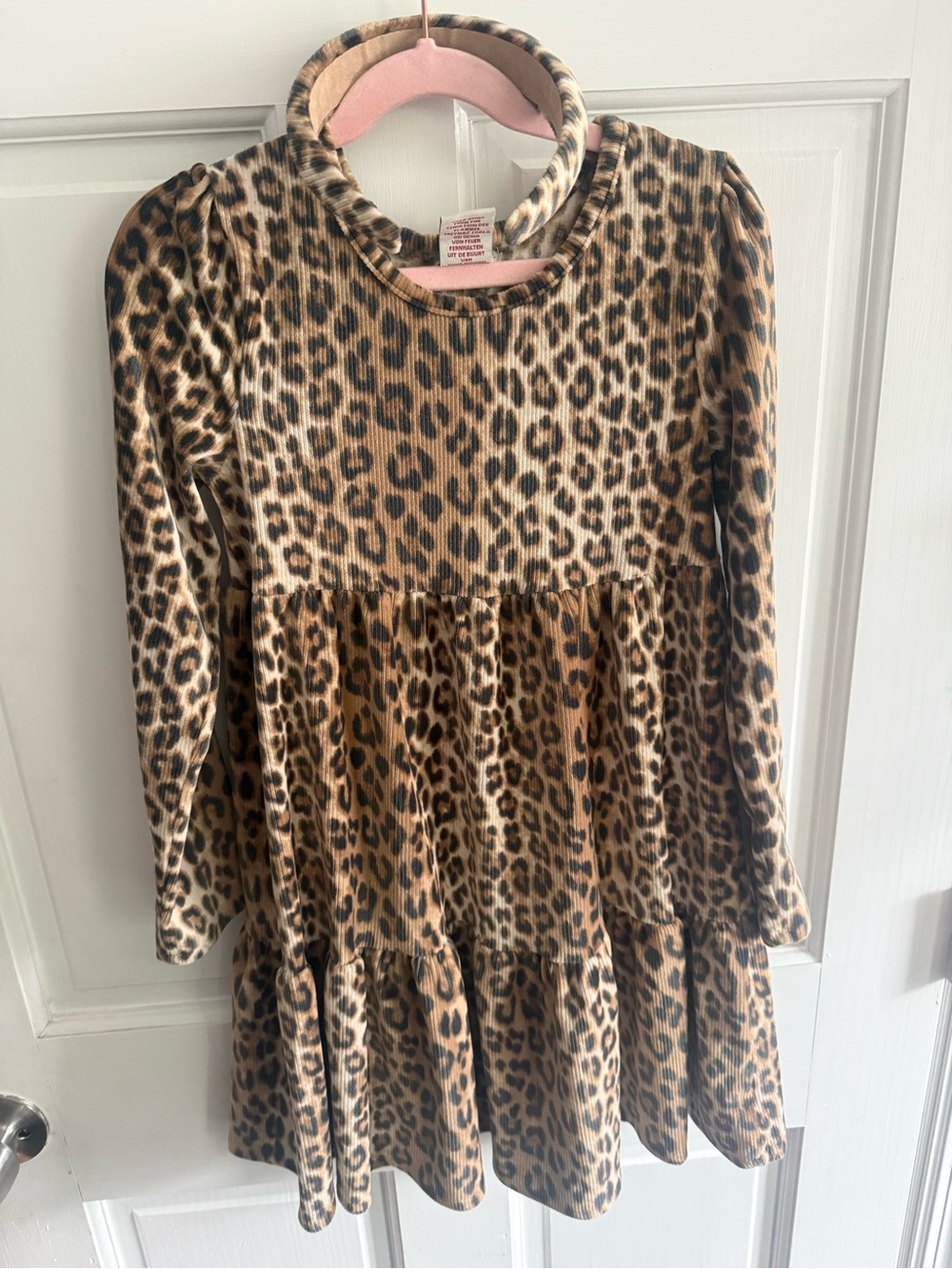 Cynthia Rowley Animal Print Long Sleeve Tiered Dress - Tan & Black